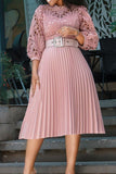 Elegant Plus-Size Floral Lace Hollow Pleated Dress for Special Occasions