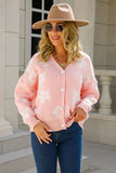 Vibrant V-Neck Printed Cardigan with Button Closure and Long Sleeves