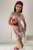 Floral Elegance Dress with Puffed Sleeves