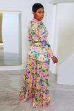 Chic Plus-Size Pleated Lace Wide-Leg Suit with Vibrant Print