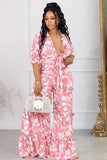 Chic Plus-Size V-Neck Suit with Flared Edges and Wide Leg Design
