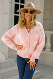 Vibrant V-Neck Printed Cardigan with Button Closure and Long Sleeves