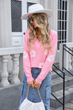 Floral V-Neck Long Sleeve Knit Top