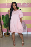 Plus Size Women's Bubble Skirt T-Shirt Dress with Lantern Sleeves