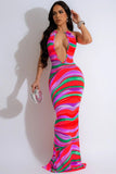 Exquisite Colorful Sleeveless Deep V Neck Halter Dress
