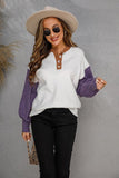 Chic Round Neck Puff Sleeve Sweater with Button Detail