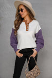 Chic Round Neck Puff Sleeve Sweater with Button Detail