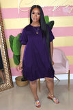 Plus Size Women's Bubble Skirt T-Shirt Dress with Lantern Sleeves