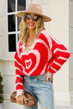 Chic V-Neck Striped Fringe Sweater with Long Sleeves