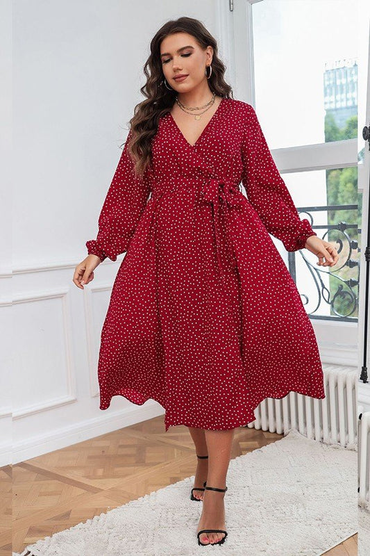 Chic Plus-Size Polka Dot Long-Sleeve Dress