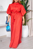 Chic Flared Sleeve Single-Breasted Waist Full Skirt