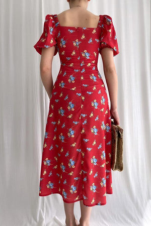 Romantic Puff Sleeve Bodycon Dress with Chic Split Design