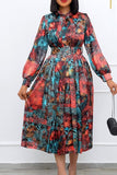 Elegant Long-Sleeved High-Waisted Plus-Size Party Dress with Unique Prints