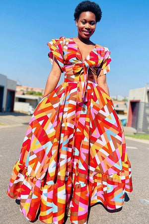 Bold Geometric Print Plus-Size High-Waist Slit Swimsuit