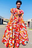 Bold Geometric Print Plus-Size High-Waist Slit Swimsuit