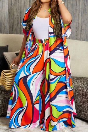 Chic Printed Cardigan and Slacks Set for Effortless Style