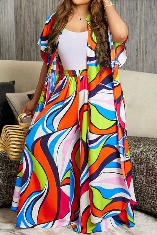 Chic Printed Cardigan and Slacks Set for Effortless Style
