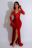 Chic Halter Neck High-Slit Evening Gown