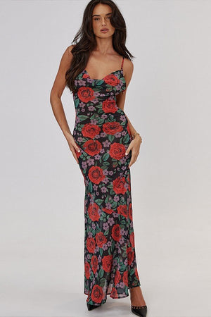 Alluring V-Neck Long Print Halter Dress for Women - Effortless Elegance