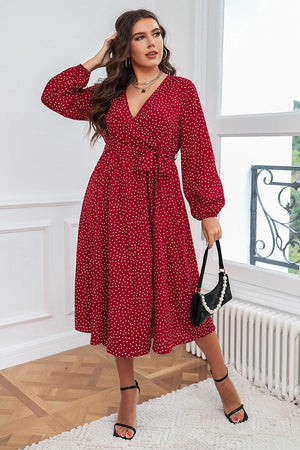 Chic Plus-Size Polka Dot Long-Sleeve Dress