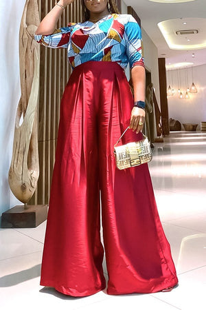 Casual Chic Short Sleeve Printed Shirt and Wide Leg Pants Set