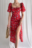 Romantic Puff Sleeve Bodycon Dress with Chic Split Design