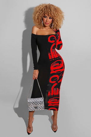 Vibrant Patchwork Plus Size Dress with Note Print