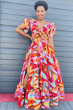 Bold Geometric Print Plus-Size High-Waist Slit Swimsuit