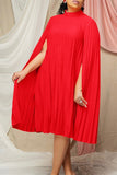 Chic Plus Size Pleated Bat-Sleeve Cape Dress for Effortless Elegance