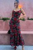 Alluring V-Neck Long Print Halter Dress for Women - Effortless Elegance