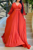 Chic V-Neck Pleated Swing Dress