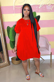 Plus Size Women's Bubble Skirt T-Shirt Dress with Lantern Sleeves