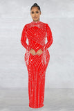 Elegant Mesh Long Sleeve Maxi Dress with Lined Two-Piece Ensemble