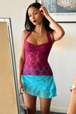 Feminine Allure Lace Halter Dress - Chic See-Through for Modern Elegance