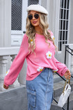 Floral Embroidered Crew-Neck Sweater with Long Sleeves