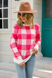 Plaid Print Long Sleeve Sweater with Round Neck