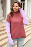 Chic Patchwork Knit Turtleneck Sweater