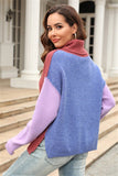 Chic Patchwork Knit Turtleneck Sweater