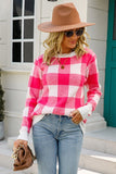 Plaid Print Long Sleeve Sweater with Round Neck