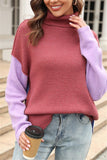 Chic Patchwork Knit Turtleneck Sweater