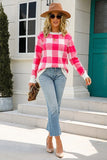 Plaid Print Long Sleeve Sweater with Round Neck