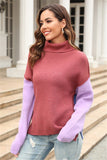 Chic Patchwork Knit Turtleneck Sweater