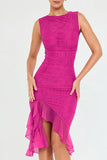 Halter Neck Mesh Bodice Dress with Asymmetrical Pleats