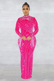 Elegant Mesh Long Sleeve Maxi Dress with Lined Two-Piece Ensemble