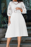 Elegant Plus-Size Floral Lace Hollow Pleated Dress for Special Occasions