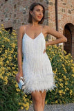 Glamorous Feathered Fringe Sequin V-Neck Halter Dress