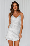 Chic V-Neck Halter Dress with Fringe Sequins and Feather Accents