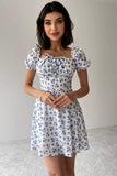 Floral Elegance Dress with Puffed Sleeves