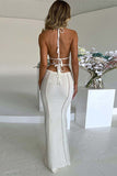 Chic Hollow Lace-up Dress with Hang Neck for Stylish Women