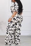 Chic Plus-Size V-Neck Suit with Flared Edges and Wide Leg Design